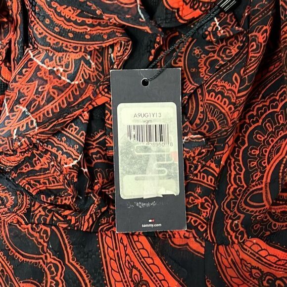 NWT Tommy Hilfiger Woman's Classy Red & Navy Blue Paisley Ruffle Midi A-line Dre - Picture 6 of 9